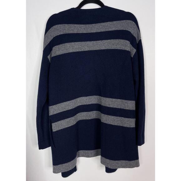 Nordstrom Collection Small S Navy Blue Gray Cashmere Stripe Open Front Cardigan - Picture 2 of 8